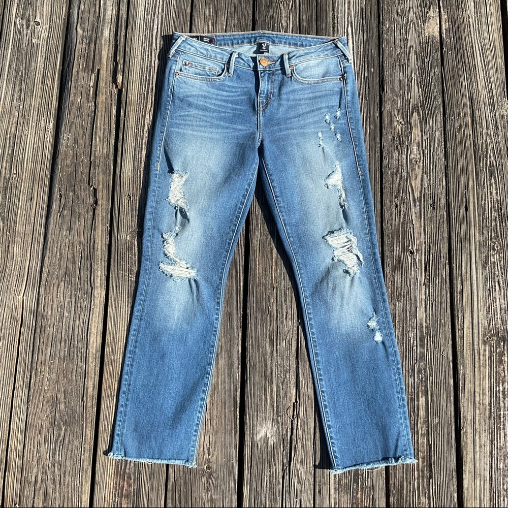 True Religion Distressed Mid Rise Crop Cigarette Denim Jeans 28